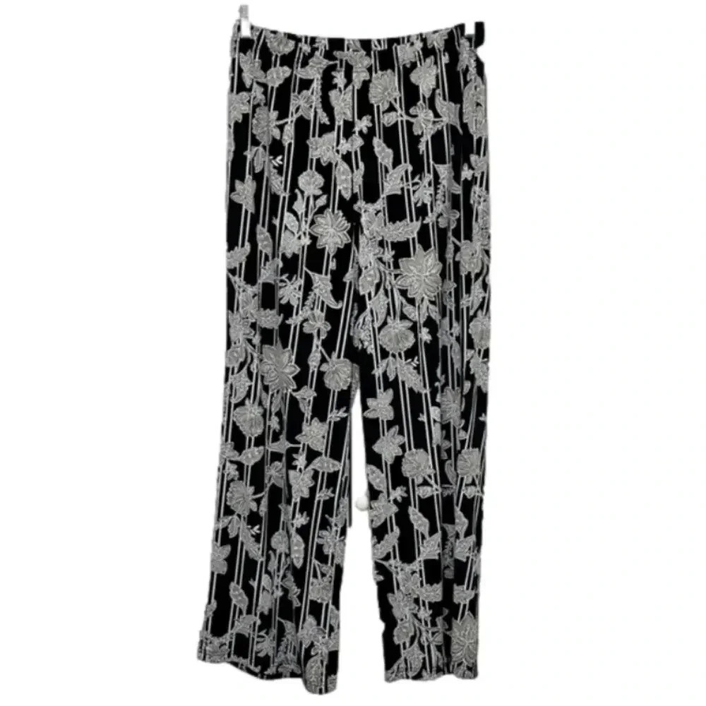 Bob Mackie wearable‎ art black floral pants stretchy waist business casual pants